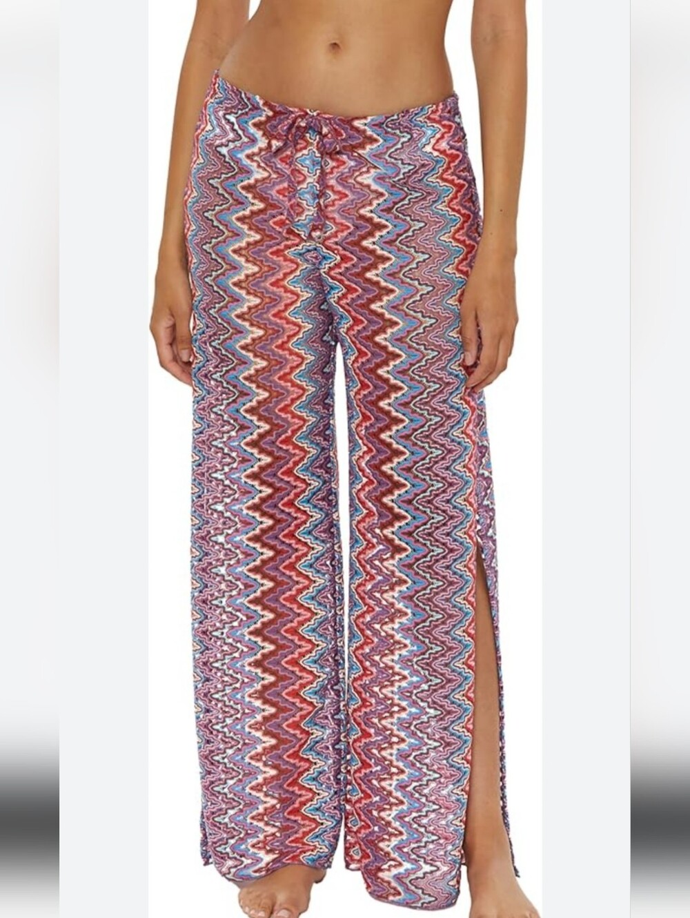 BECCA women’s beach cover up  Split-Hem Pants in Multi pattern size L like new